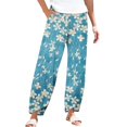 thumbnail image 2 of Women's Casual Pants Striped Linen Pants For Women Summer Casual Wide Leg Pants With Pockets Comfy Cropped Palazzo Pants,Blue Women's Casual Pants XXL, 2 of 5
