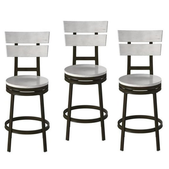 Home Square 3 Piece Metal Swivel Counter Stool Set in Distressed White