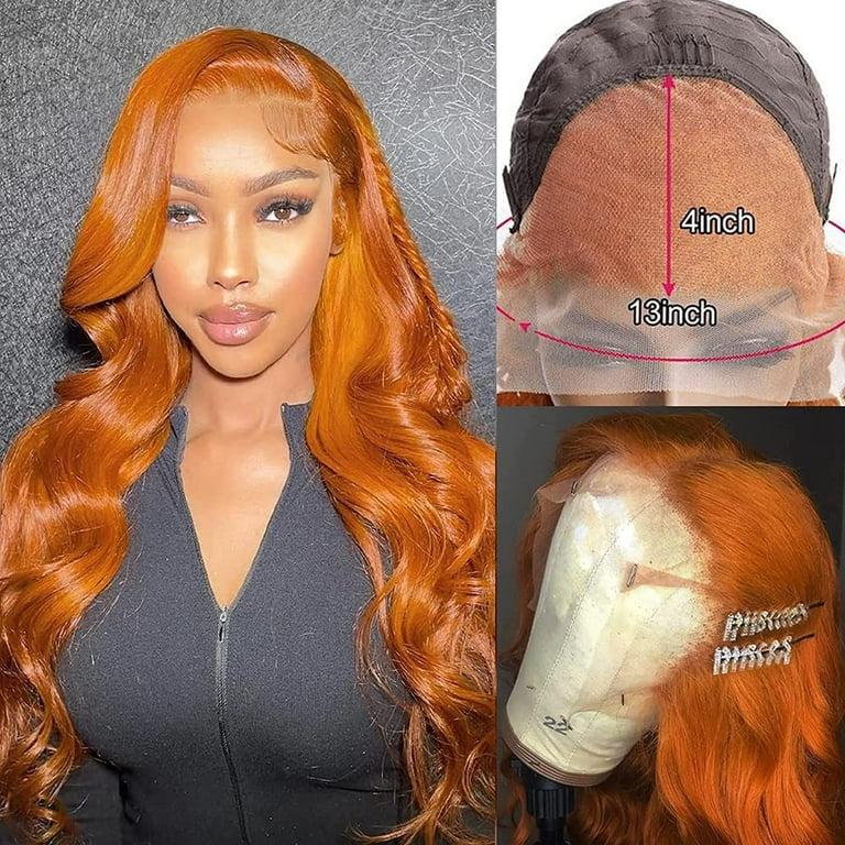 Orange Ginger Human Hair Wig Body Wave Lace Front Wig 13x4 Hd Lace Frontal  Wig Pre Plucked Bleached Knots Ginger Lace Front Wigs For Women Colored 26  Inch 150% Density Free Part 