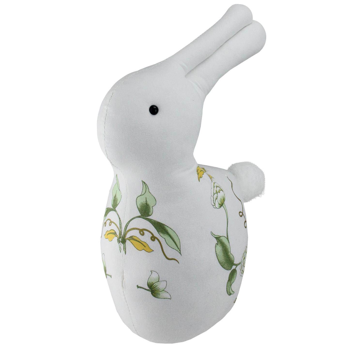 14" White Soft Green and Yellow Floral Rabbit Spring Decoration
