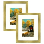 Golden State Art, 8x10 Picture Frame In Gold, Display 5x7 with Mat or 8x10 without Mat, Tabletop Display And Wall Gallery Display, 2 Pack