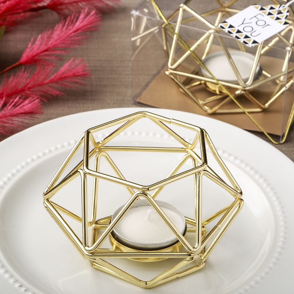 Gold Hexagon Shaped Geometric Design Tea Light Votive Candle Holders Pack of 12 