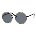 thumbnail image 2 of Round Circle Lens Metal Stud Rimless Hippie Pimp Sunglasses Black Gold, 2 of 4