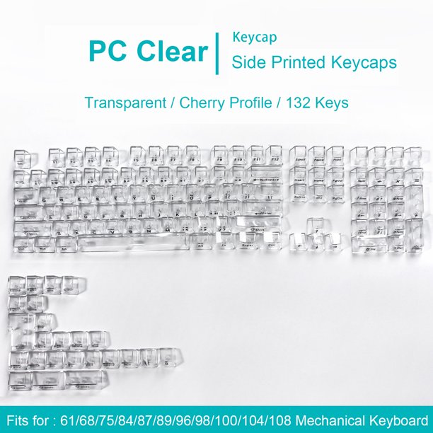Teclas de PC totalmente transparentes, color blanco, 114 teclas, teclas de cristal de doble disparo, perfil de cereza para interruptores Cherry MX, Teclado mecánico