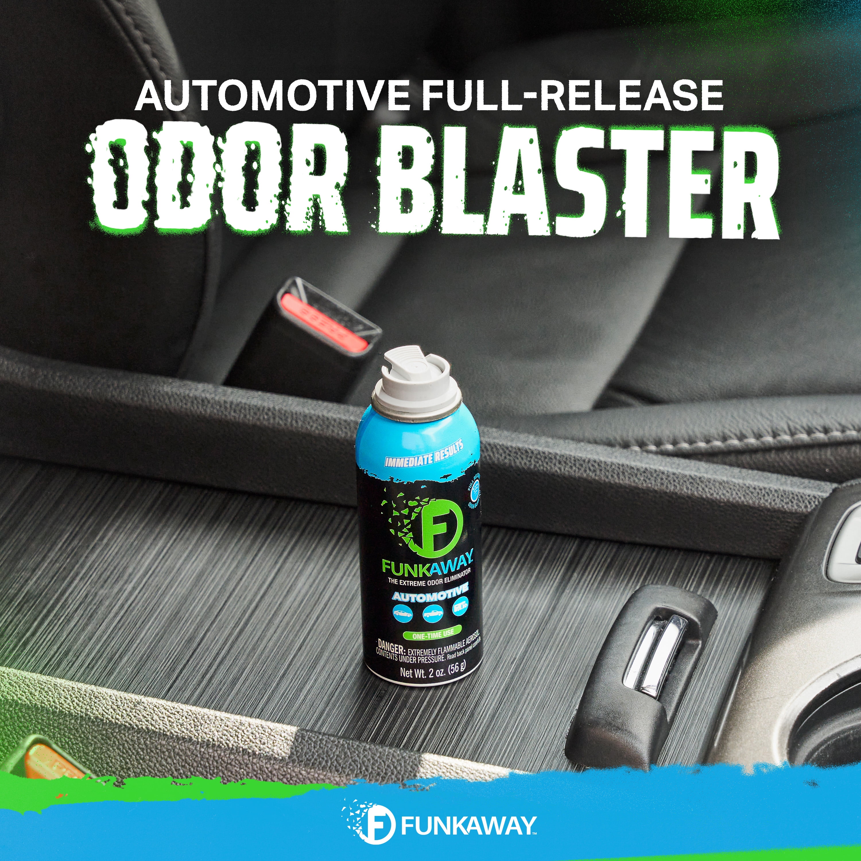 (2 pack) FunkAway Automotive Full-Release Odor Blaster Aerosol Spray, 2 oz. Extreme Odor Eliminator. 1 Use