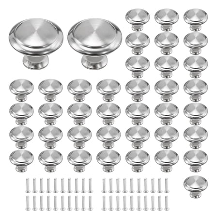 40 Pack Round Cabinet Knobs, Silver Stainless Steel Handles for Cupboard Drawers, Kitchen Hardware with Mounting Screws