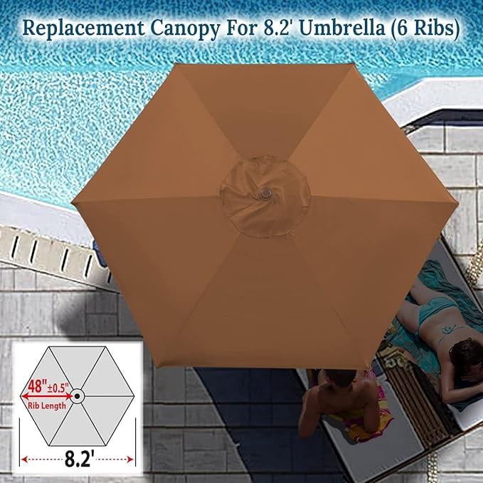 SOLAXO 8.2ft 6 Ribs Umbrella Canopy Cover Only Patio Umbrella Replacement Top