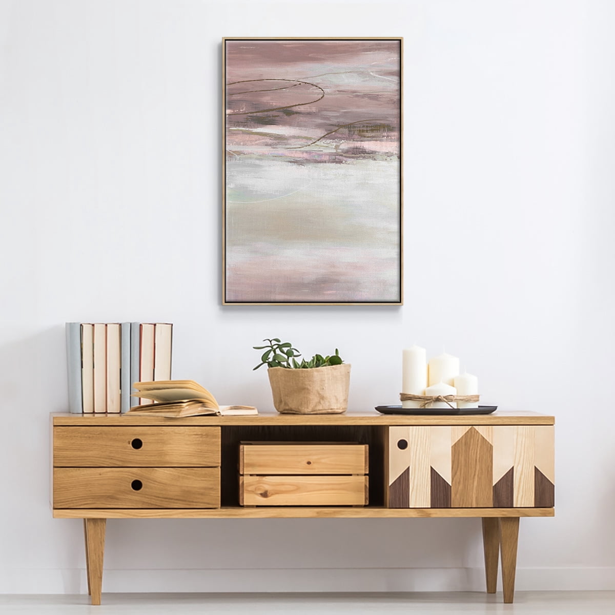 Geo Cache in Pale Framed Premium Gallery Wrapped Canvas - Ready to Hang - 25 x 37 - Natural Wood Floating Frame