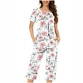 thumbnail image 2 of CLOISE Women Pajama Sets Two-Piece Comfortable Short Sleeve Sleepwear Blouses and Soft Capri Pants with Pockets Sleep Sets Casual Button Plisse Floral Graphic Fall Night Clothes, 2 of 5