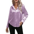 thumbnail image 3 of MAWCLOS Blouse pour Femmes Chemises Boutonnées Tunique à Col Hauts Décontractés Chemise à Manches Longues Violette TG, 3 of 5