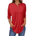 thumbnail image 2 of Red Womens Tops 3/4 Length Sleeve Womens Tops 2025 Spring Neck Casual Print Tunic T Shirts Three Quarter Length Womens Tops Going Out Tops for Women, 2 of 5