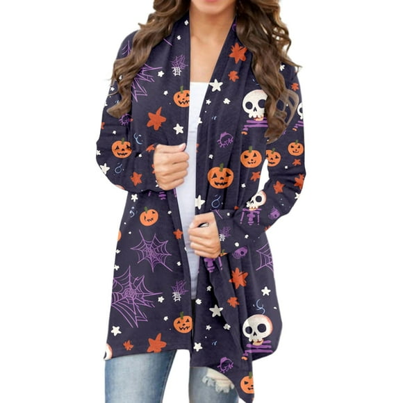 Women's Halloween Cardigan Sweater Fall Long Sleeve Open Front Casual Loose Fit Comfortable Stylish Top for Women