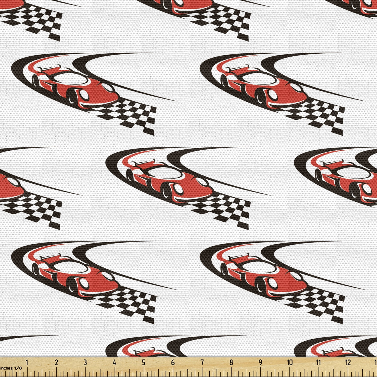 Cars Upholstery Fabric by the Yard, Speeding Fast Red Race Car on a