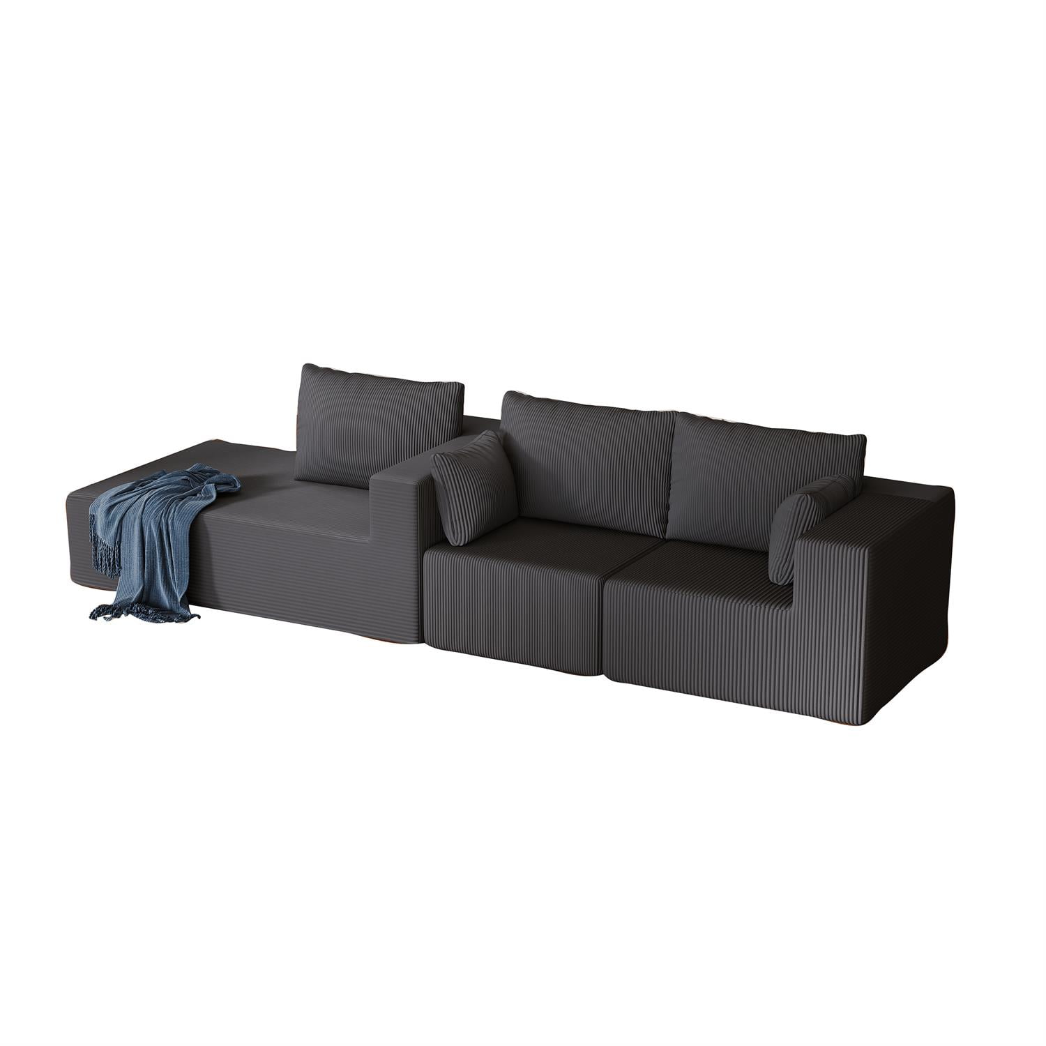 Demi Bonn 108" L-Shaped Modular Foam Sofa with Chaise Lounge, Cloud-Like Comfort Couch, Corduroy Sectional for Living Room, Black