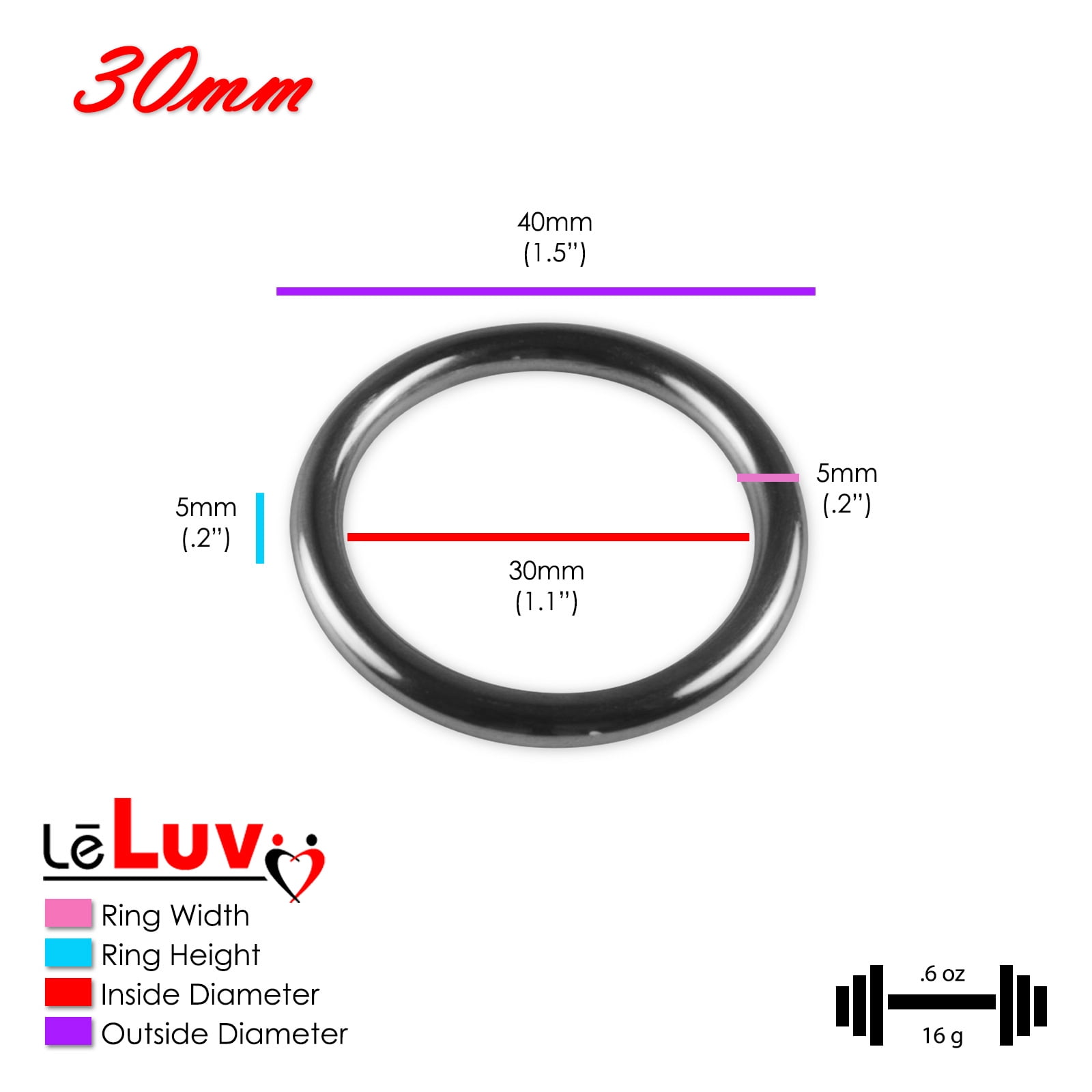 LeLuv 6mm Round Gauge Glans Rings | 26mm, 28mm, 30mm I.D. Sampler Set | Powder Coated Blue