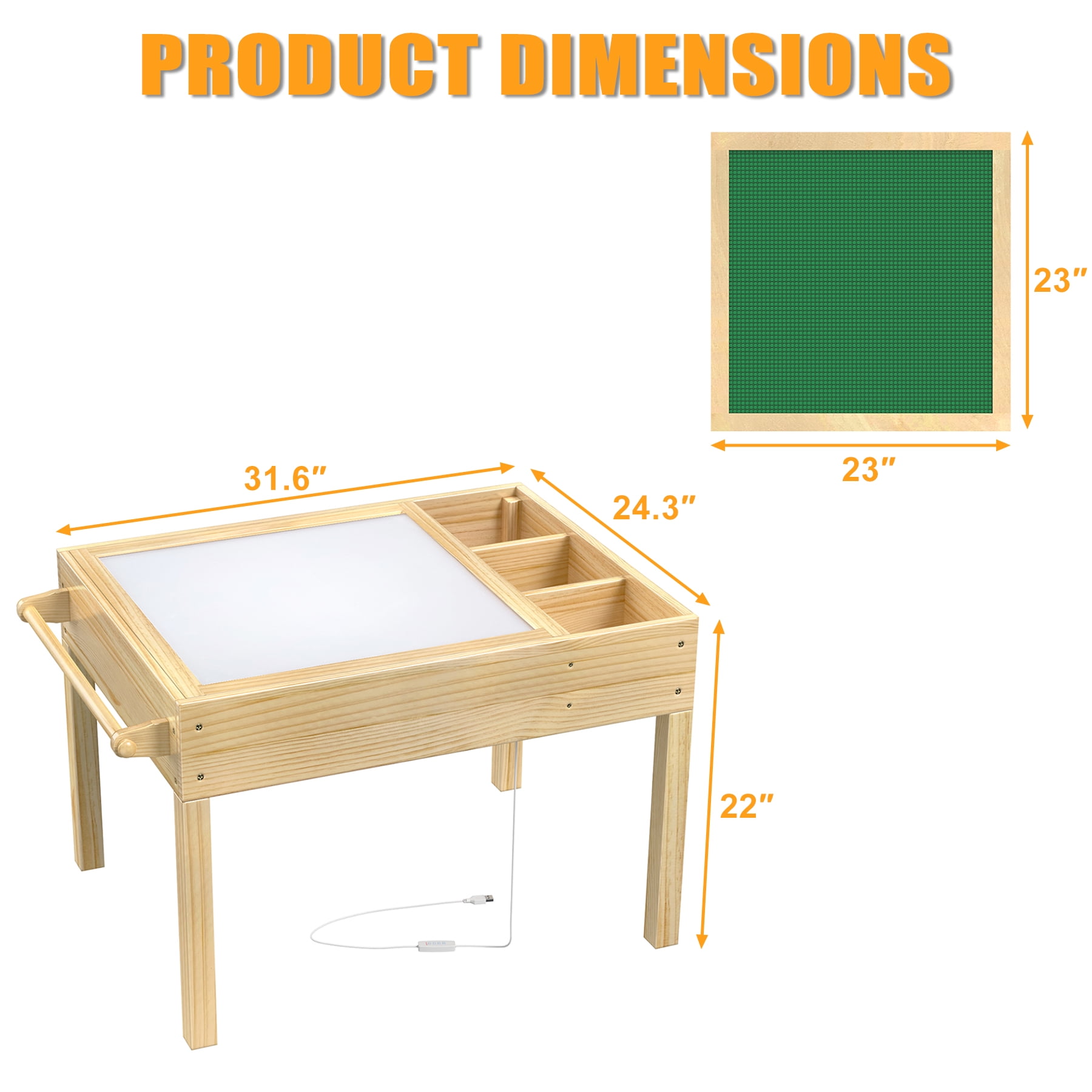 GDLF Light Table for Kids, 3-in-1 Kids Activity Table with Storage, LED Sensory, Building Brick & Art Table with Paper Roll Holder for Ages 3+