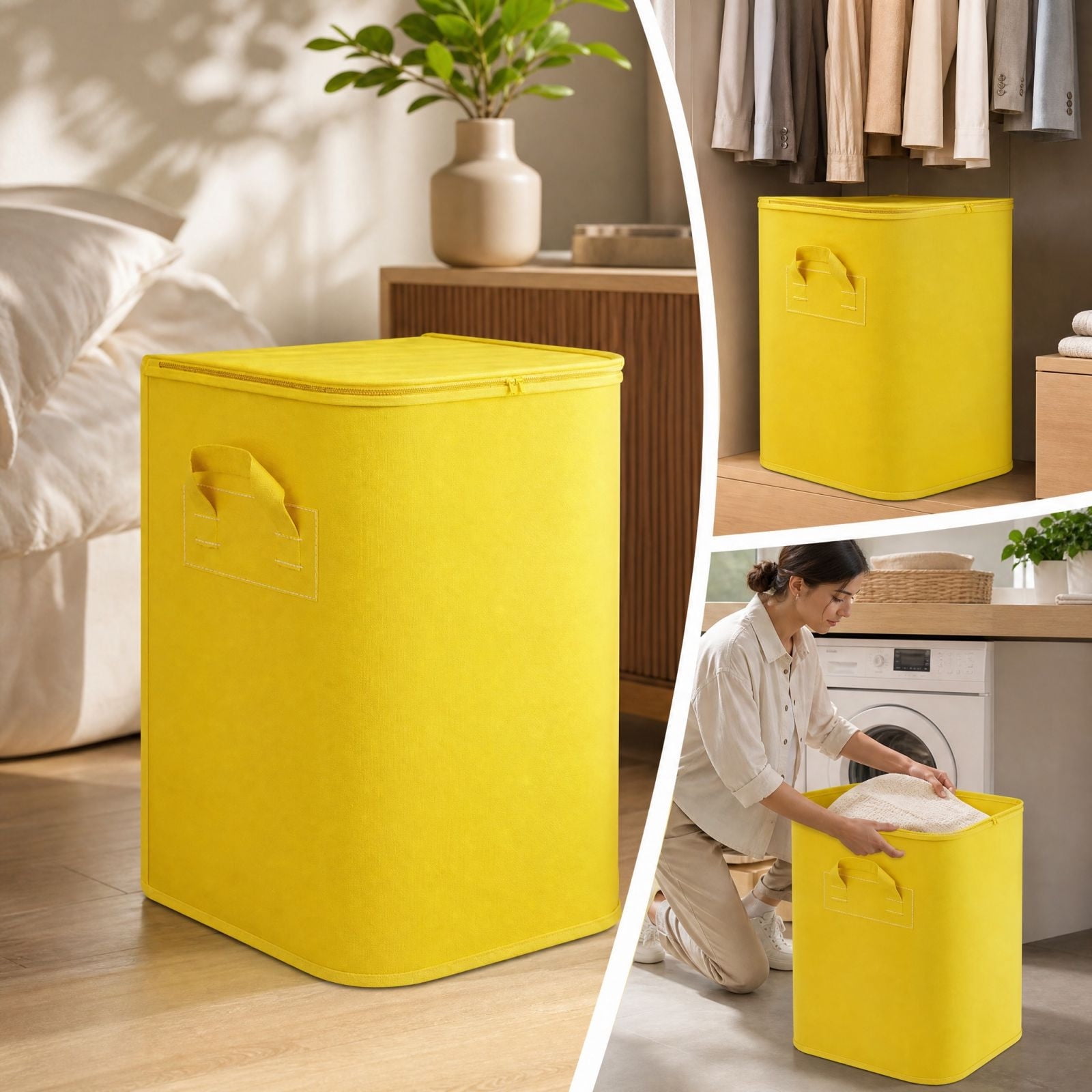 Storage Bags for Clothes and Blankets Foldable Fabric Closet Organizers with Rein Forced H and Les and Transparent Window for Bedroom Dorm and Home Storage Non Woven Collapsible Container 1 pc