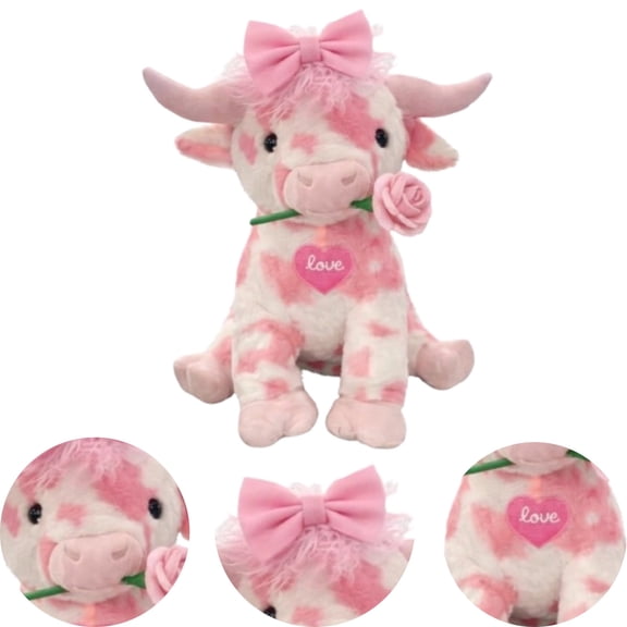 Hyland Pink Cow Plush, Pink, 13.78", Valentine's Day Birthday Gifts for Men Women, New Year DecorationsPink Stuffed Animal Valentine'S Day Gifts