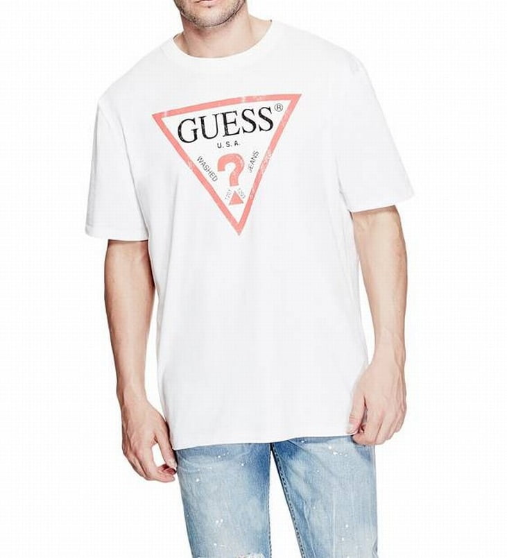 GUESS - Guess NEW White Red Mens Size 2XL Triangle Logo Tee Crew Neck T ...