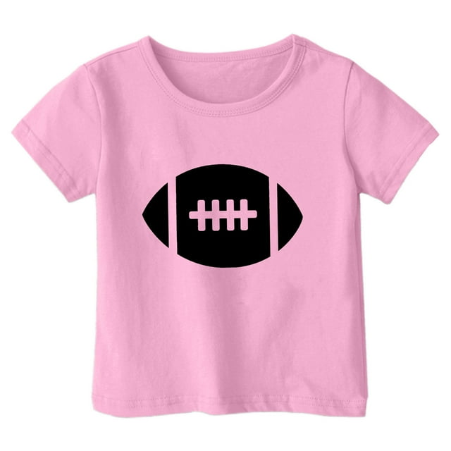 AQUARIVE T-Shirts pour Enfants Filles Bébé Été Décontracté Manches Courtes Motif Rugby Football Col Rond Vêtements Décontractés Rose 3-4 T