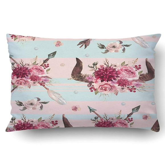 RYLABLUE Boho Pattern Of Arrows Horns Ornaments Amp Floral Arrangement Pink Blue Native Pillowcase Pillow Cushion Cover 20x30 inch