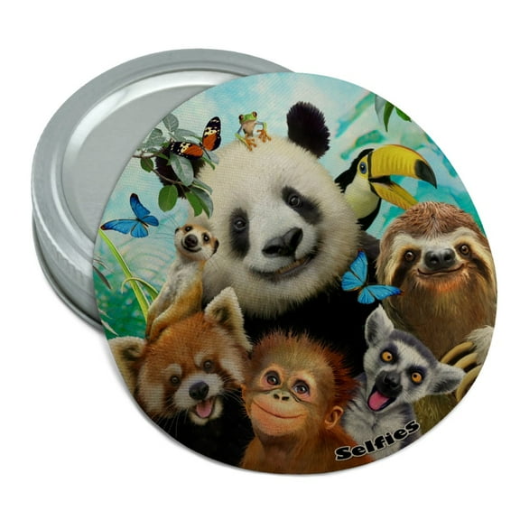 Zoo Animals Selfie Panda Bear Sloth Meercat Monkey Lemur Round Rubber Non-Slip Jar Gripper Lid Opener