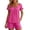 Hot Pink, variant on Women's 2 Piece Pajamas Set Sleeve Top and Shorts Solid Color Poly Span Soft Crew Neck Loose Cut Casual Home Sleepwear