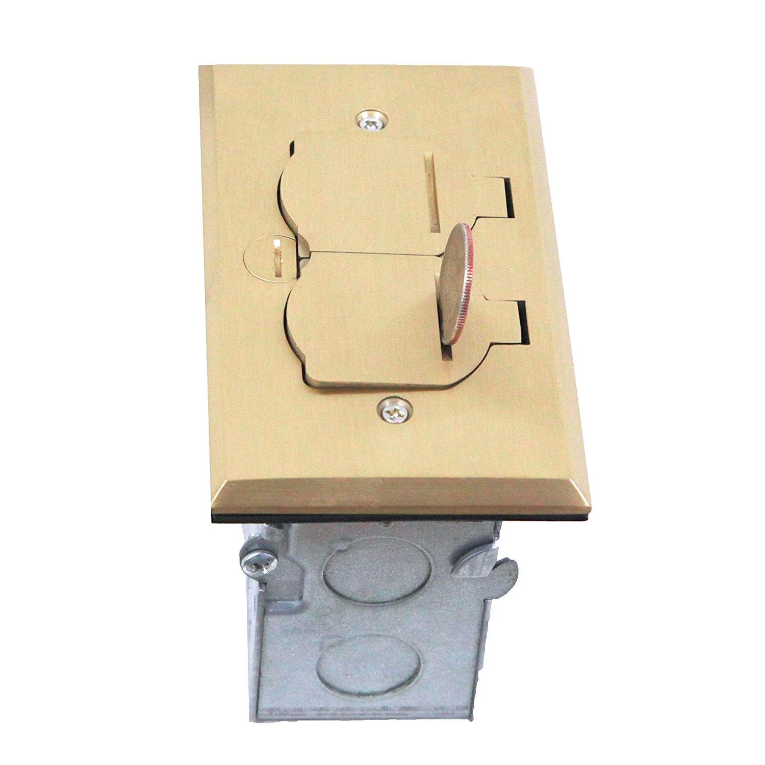 ENERLITES Flip Lid Cover Floor Box kit, 1-Gang Cover, 20A Tamper-Weather Resistant Receptacle Outlets, Watertight Gasket, Corrosive Resistant Hardware, 975507-C, Brass