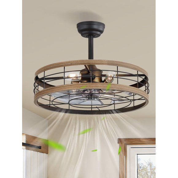 Ventilador de techo LEDIARY de 22 pulgadas con luz de jaula industrial, control remoto de 6 velocidades