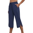 thumbnail image 4 of Floleo Women's solid cropped pants with elastic drawstring waist side pockets and side slits for summer casual daily wear relaxed fit capri trousers, 4 of 7