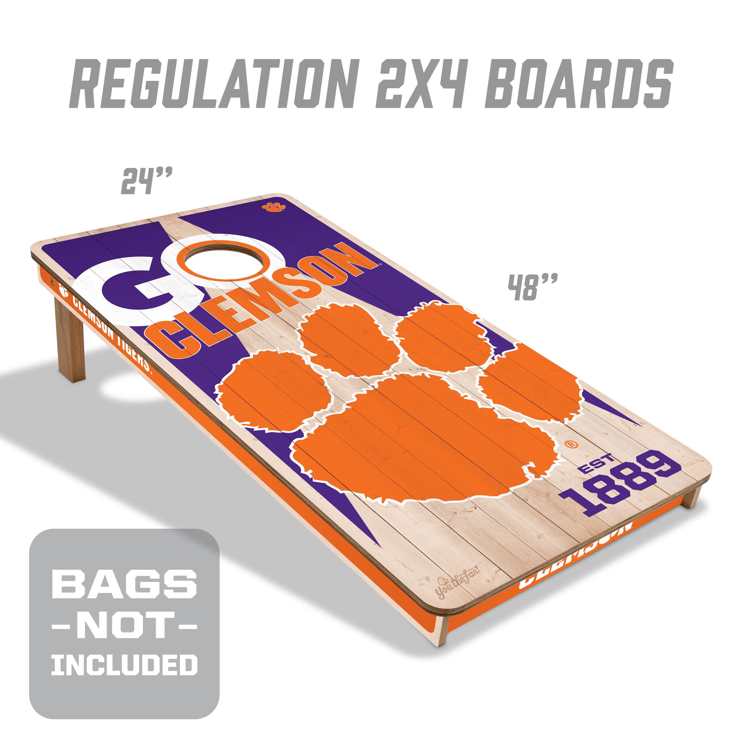 YouTheFan NCAA Clemson Tigers 2' x 4' Cornhole Game No Bags