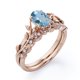 thumbnail image 4 of JeenMata Anillo de Novia con Diseño de Hojas de Aguamarina Azul Tallada en Forma de Huevo de 1,5 Quilates y Moissanita, con Filigrana Art Déco Chapado en Oro Rosa de 18 K sobre Plata, 4 of 6
