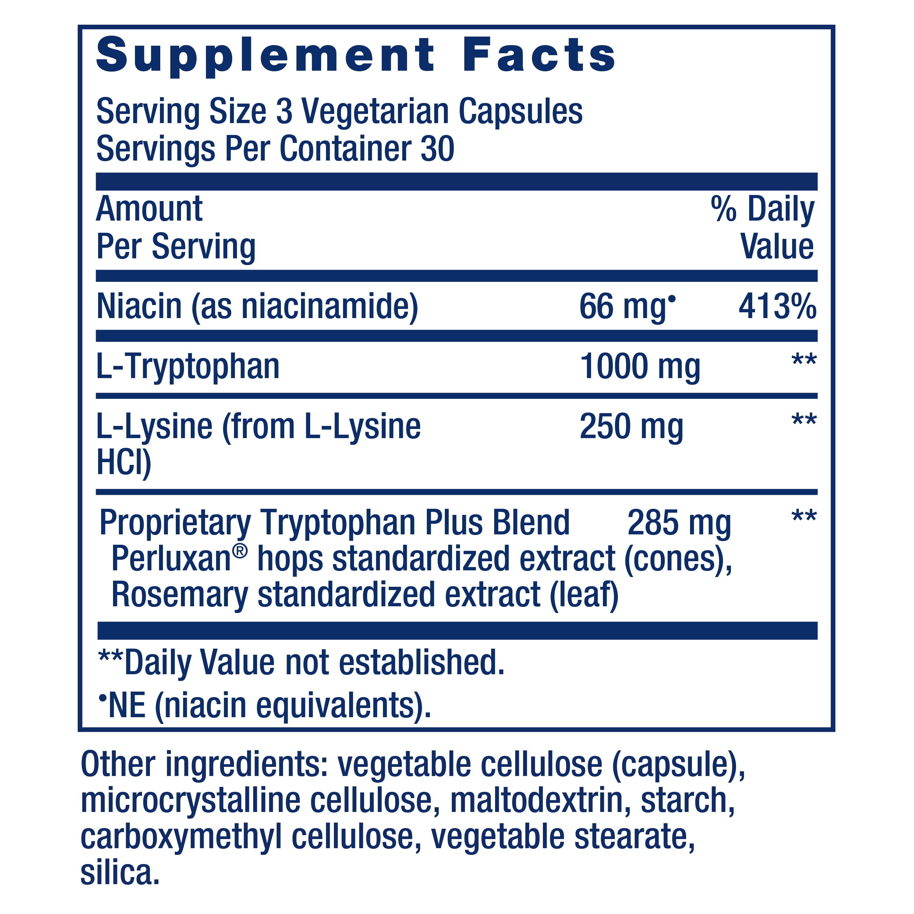 Life Extension Optimized Tryptophan Plus, niacin, L-lysine, L-tryptophan, support for healthy sleep, mood, stress response & satiety, gluten-free, non-GMO, vegetarian, 90 capsules
