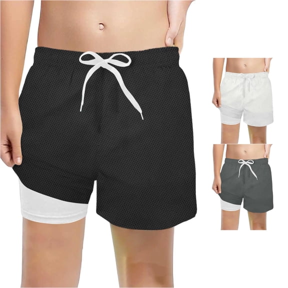 FYDUU Boys Athletic Shorts Drawstring Elastic Waist Casual Shorts Comfortable Sportswear Solid Color Children's Bottoms Activewear Stylish Pants 9-10 Years