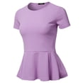 thumbnail image 2 of SSOULM Women's Classic Stretchy Short Sleeve Flare Peplum Blouse Top (S-3X). Made In U.S.A, 2 of 4