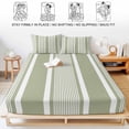 thumbnail image 5 of Twin XL Size Fitted Sheet Set - Sage Green Stripe 2 Piece Bedding Sets 16" Deep Pocket Fitted Sheet with 1 Pillowcases, Modern Striped Minimalist Geometric Lines Brushed Microfiber Hotel Bed Sheets, 5 of 9