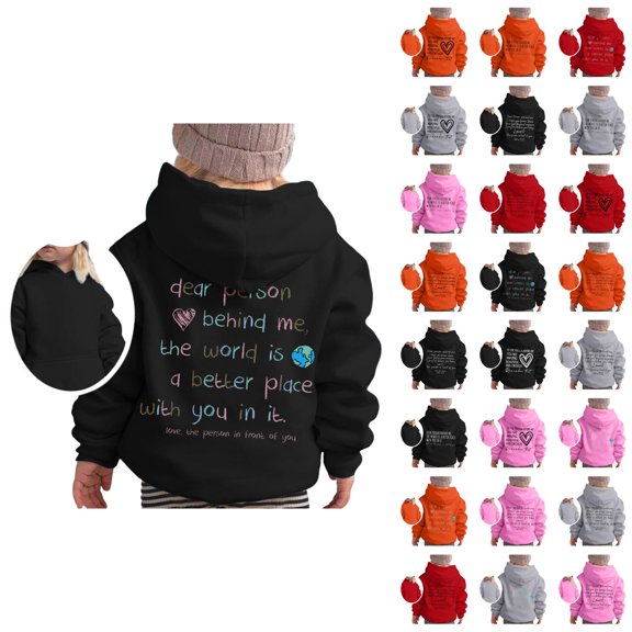 Girls Cute Hoodies 2025 Long Sleeve Dear Person Behind Me Graphic Hooded Sweatshirt with Pockets Kids Pullover Tops
