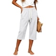 thumbnail image 5 of Women Capri Pants Casual Waffle Knit Workout Wide Leg Pajama Pull On Pants Capris Sweatpants Sports Petite Gaucho Pants White S, 5 of 5