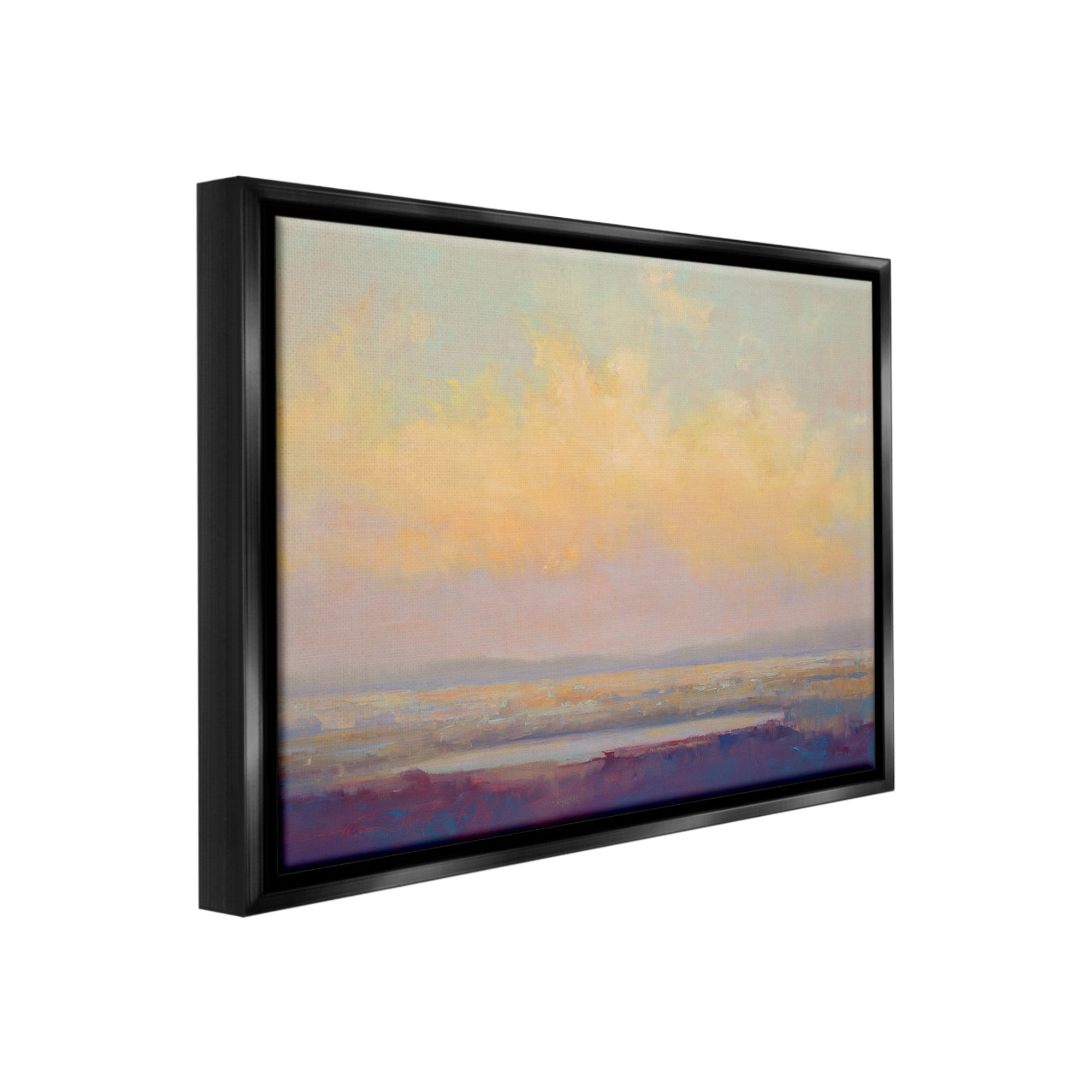 Stupell Industries Abstract Orange Sunset Landscape Painting Black Floater Framed Canvas Art Print Wall Art, 21 x 17