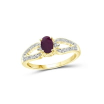 JewelersClub Ruby Ring Birthstone Jewelry – 0.50 Carat Ruby 14K Gold Plated Silver Ring Jewelry with White Diamond Accent – Gemstone Rings with Hypoallergenic 14K Gold Plated Silver Band