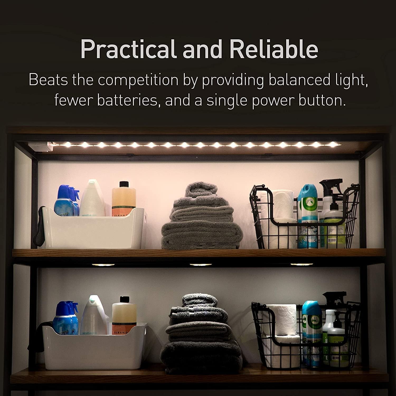 RGHJAR-POWER PRACTICAL Luminoodle Under Cabinet Lighting - Click LED Light Strip for Shelves, Kitchen Cabinets, & Furniture, 1-Pack Includes Power Button & Tape Adhesive - Warm White (2700K)