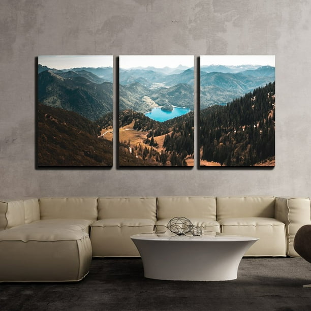 wall26 3 Piece Canvas Wall Art Landscape with Mountains and Valley
