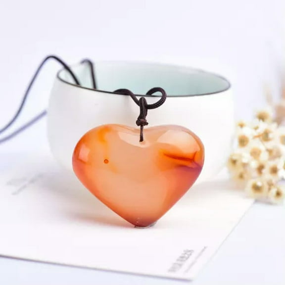 GKNET Natural Carved Heart Shaped Stone Polished Crystal Pendat Reiki Healing Necklace-Red Agate