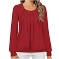 thumbnail image 3 of Women's Casual Long Sleeve Loose Fit Round Neck Top Blouse Tunic Solid Color Pleated Soft Comfortable Daily Wear Business Office Vacation Outfits Fashion Essential Gift for Ladies, 3 of 8