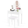 thumbnail image 2 of Gymax Bathroom Wooden Mirrored Makeup Vanity Set Stool Table Set White, 2 of 10