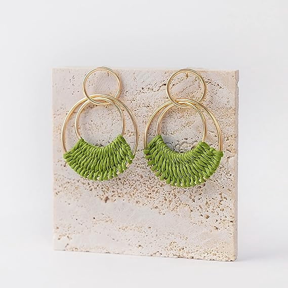 SELFWIMG Raffia Hoop Earrings - Boho Summer Straw Dangle Earrings For Women, Lightweight Statement - View #7