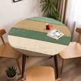 thumbnail image 5 of Farmhouse Brown Green White Stripes Elastic Fitted Round Table Cover Retro Wood Grain Waterproof Outdoor Tablecloth for Holiday Party, Picnic, Patio & Dining Fits Tables Up to 55"-60", 5 of 8
