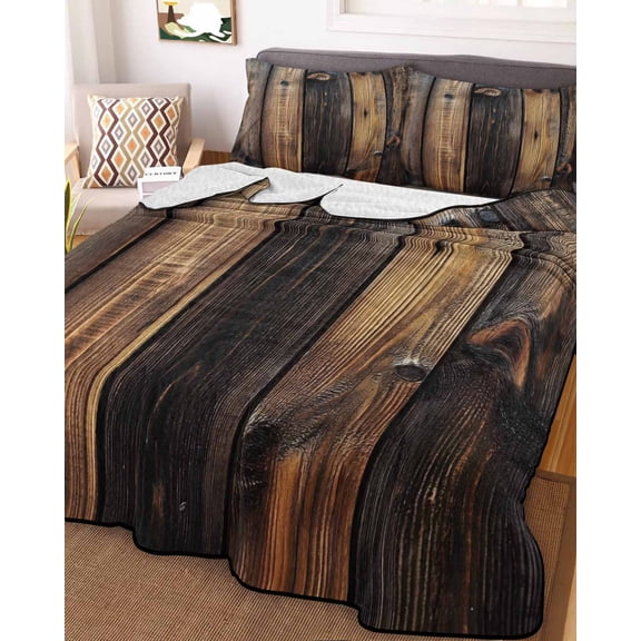 Black Brown Board Twin Size Down Alternative Comforter, Lightweight Comforter Quilt Bedding Set with Pillow Shams Vintage Chic Shabby Wooden Grain All Seasons Bed Comforter Duvet Insert 68"x86"