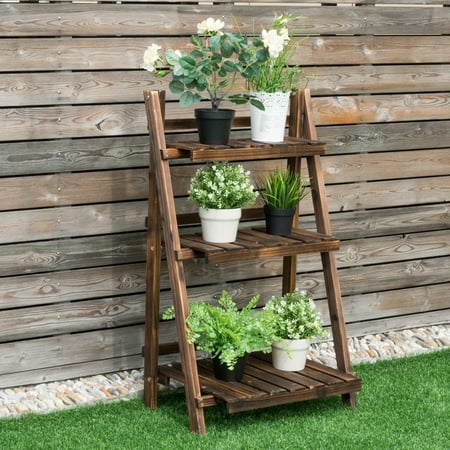 3 Tier Plant Stands - Costway 3 Tier Outdoor Wood Design Flower Pot Shelf Stand Folding Display Rack Garden