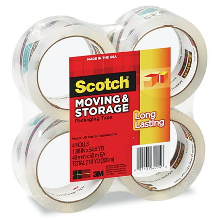 Scotch Long Lasting Storage & Packaging Tape 4 Pack, 1.88 in. x 54.6 yd. per Roll, Clear, 4 Rolls/Pack